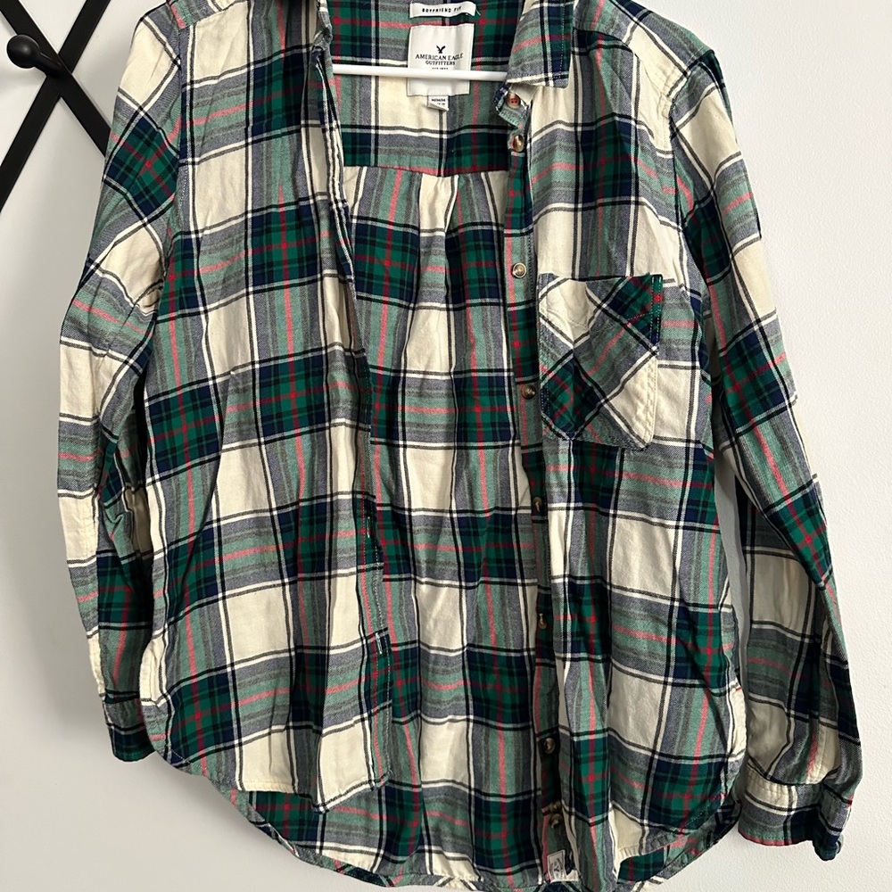 American Eagle Outfitters Green and Red Plaid Shirt